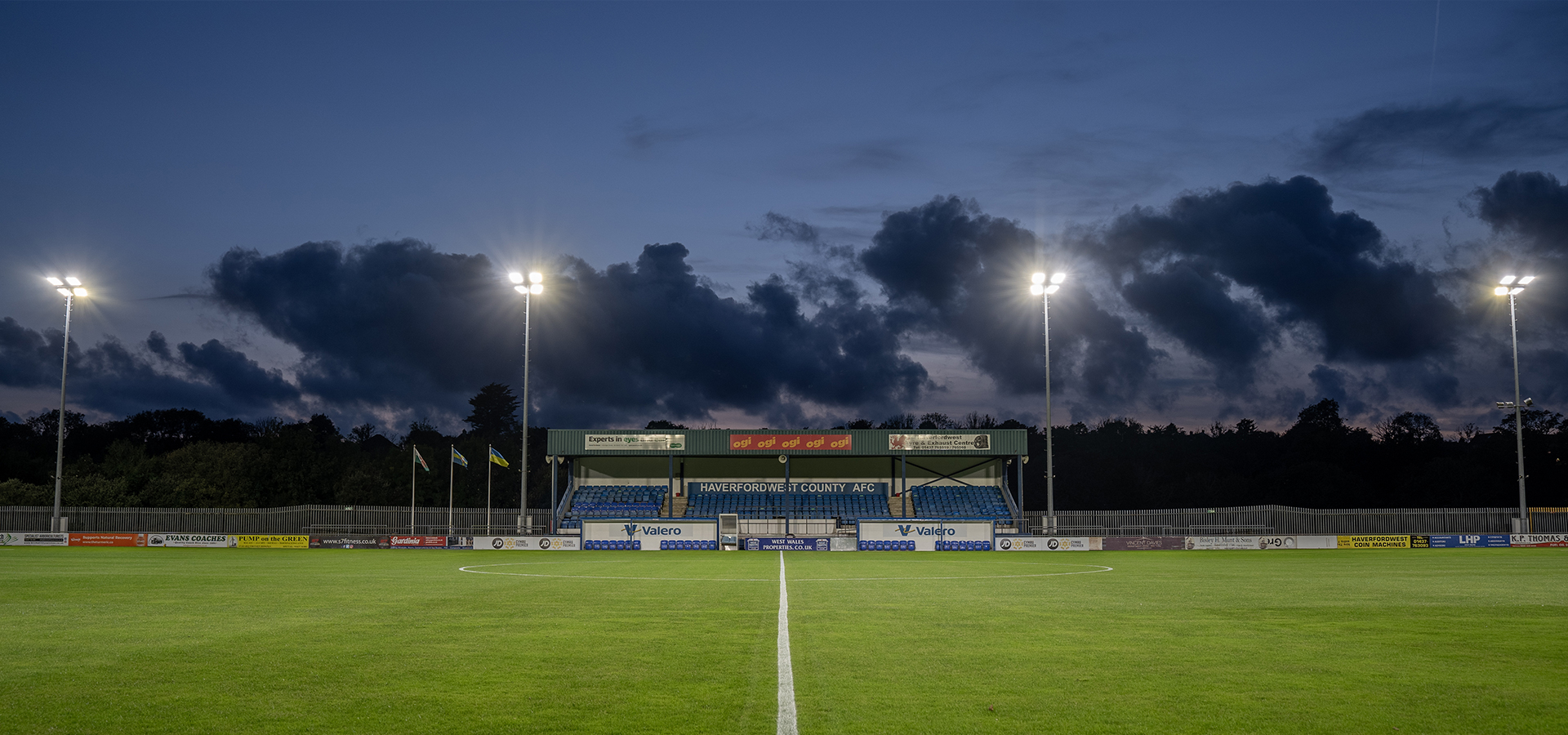 Challenger 1 LED floodlights fitted by Abacus Lighting for Haverfordwest County AFC