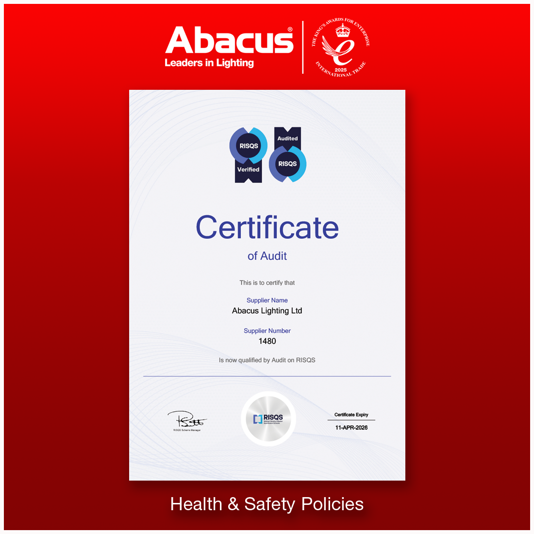 RISQS Verified & Audited Certificate