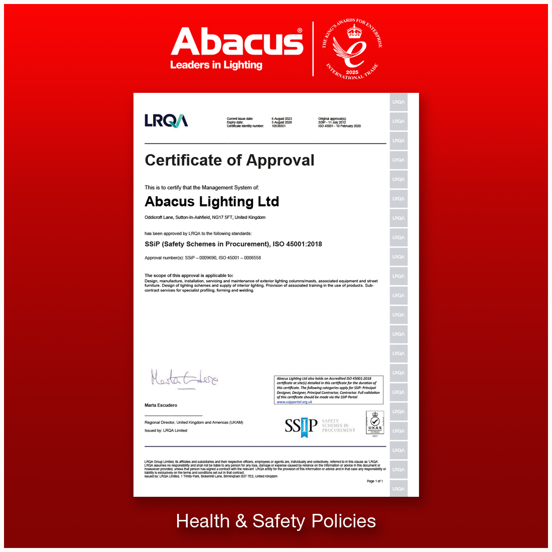 ISO 45001:2018 SSiP Certificate