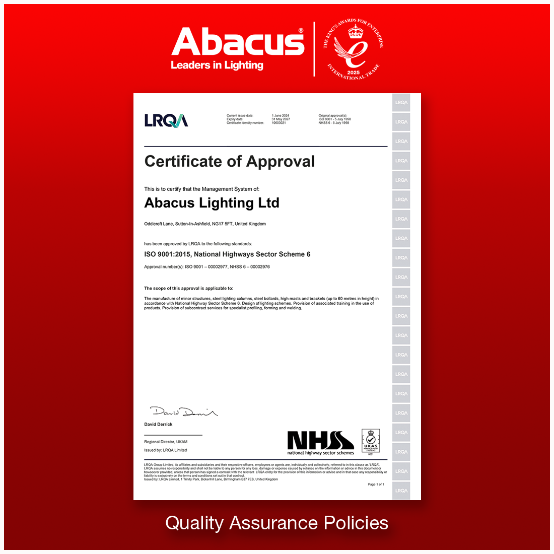 ISO 9001:2015 National Highways Sector Certificate