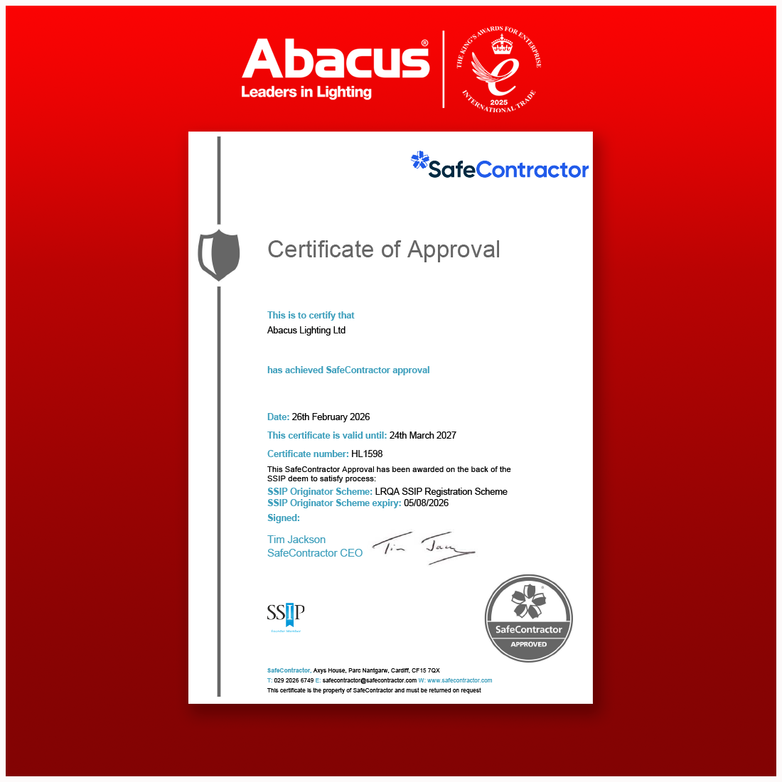Safe Contractor Certificate